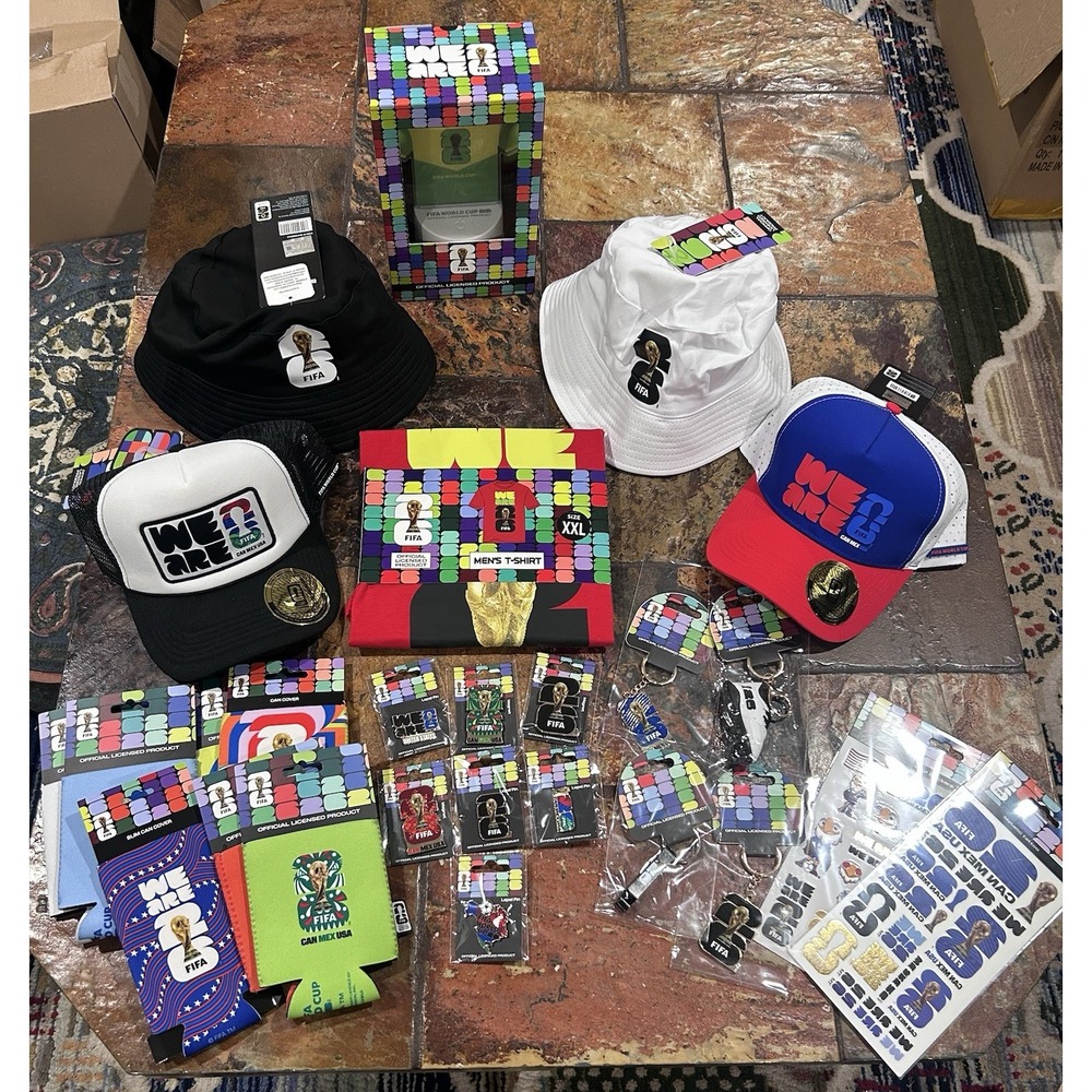 Lot Of 26 NEW FIFA 2026 World Cup XXL Shirt, Hat, Keychain, Pin, Light, Koozie